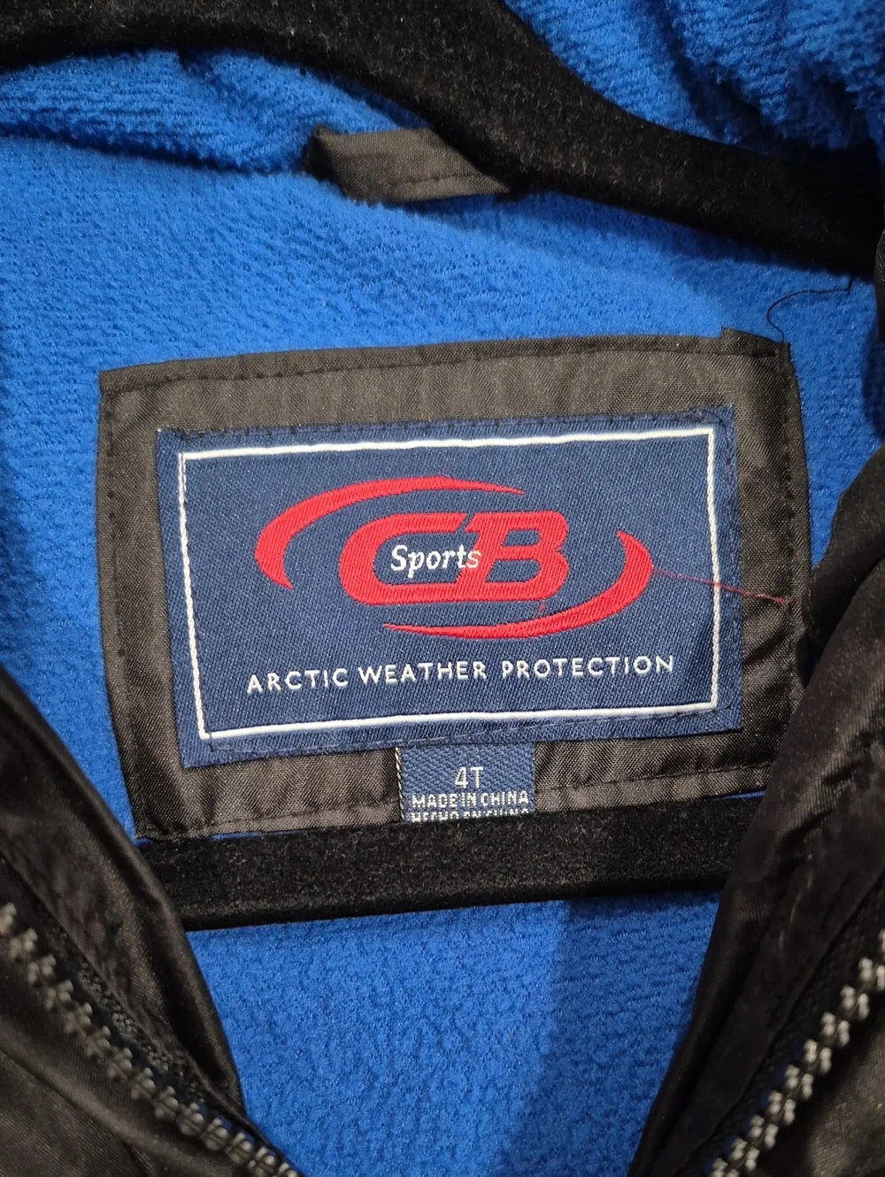 Kids Black Puffer Jacket with Blue Trim -